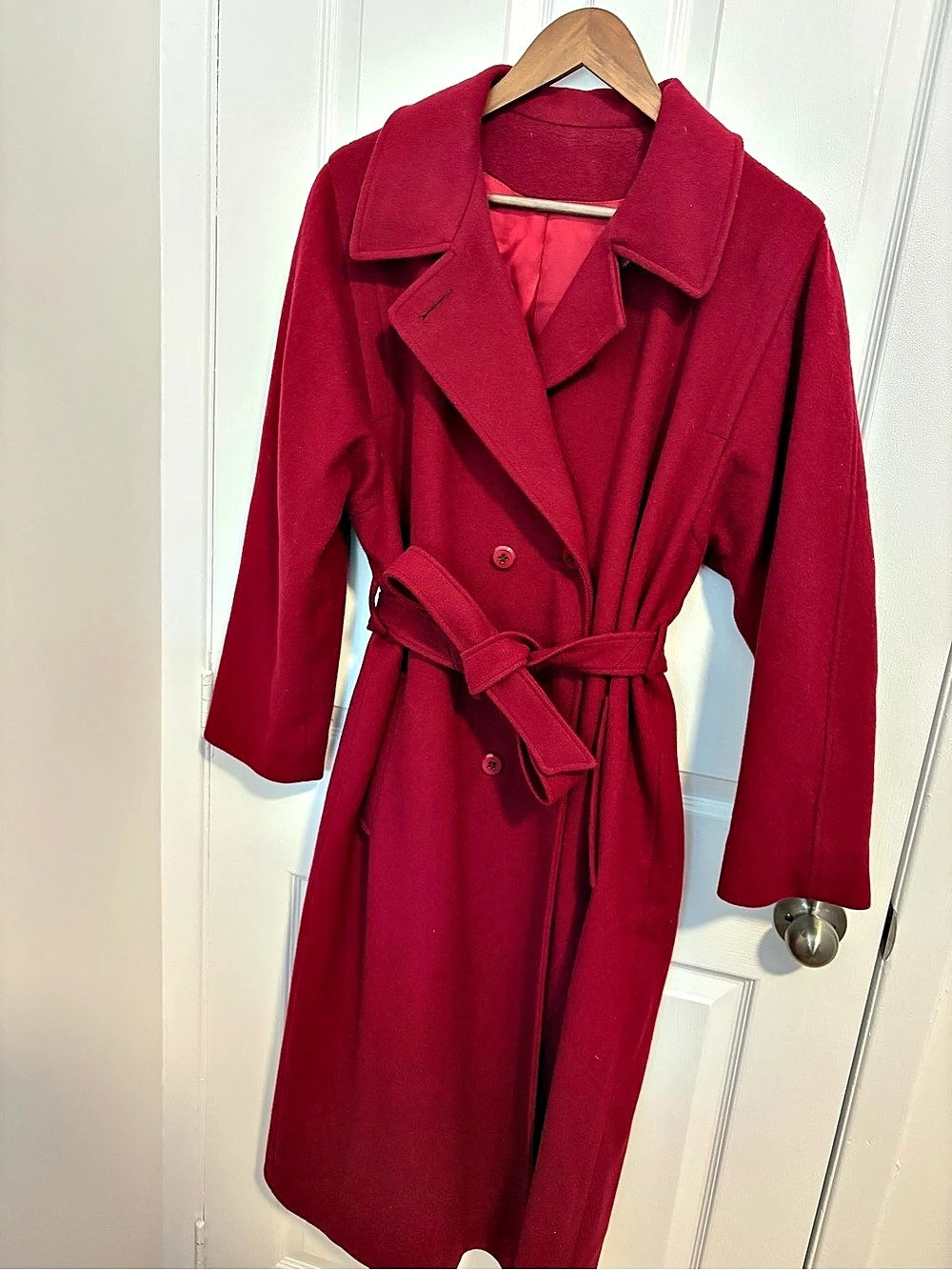 Striking garnet double breasted wool coat, vintage